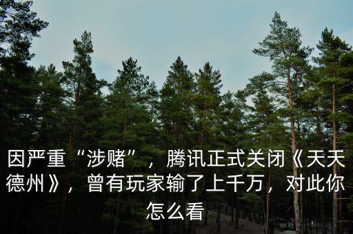 因嚴(yán)重“涉賭”，騰訊正式關(guān)閉《天天德州》，曾有玩家輸了上千萬(wàn)，對(duì)此你怎么看