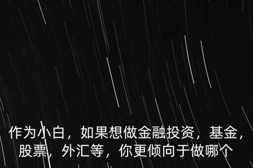 作為小白，如果想做金融投資，基金，股票，外匯等，你更傾向于做哪個