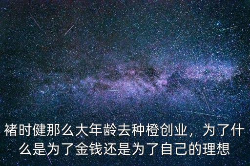 褚時健那么大年齡去種橙創(chuàng)業(yè)，為了什么是為了金錢還是為了自己的理想