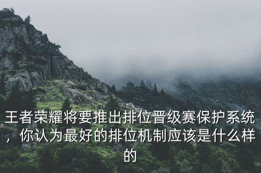 王者榮耀將要推出排位晉級賽保護(hù)系統(tǒng)，你認(rèn)為最好的排位機(jī)制應(yīng)該是什么樣的