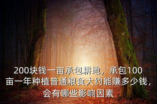 200塊錢一畝承包耕地，承包100畝一年種植普通糧食大約能賺多少錢，會有哪些影響因素