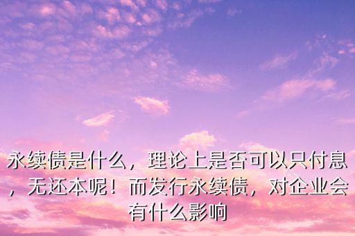 永續(xù)債是什么，理論上是否可以只付息，無(wú)還本呢！而發(fā)行永續(xù)債，對(duì)企業(yè)會(huì)有什么影響