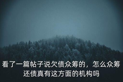 看了一篇帖子說欠債眾籌的，怎么眾籌還債真有這方面的機構(gòu)嗎