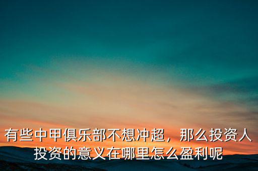 有些中甲俱樂部不想沖超，那么投資人投資的意義在哪里怎么盈利呢