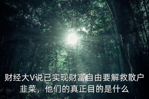 財(cái)經(jīng)大V說(shuō)已實(shí)現(xiàn)財(cái)富自由要解救散戶韭菜，他們的真正目的是什么