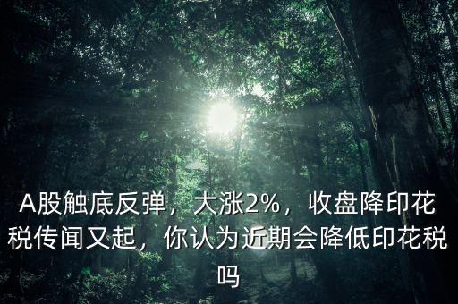 A股觸底反彈，大漲2%，收盤降印花稅傳聞又起，你認為近期會降低印花稅嗎