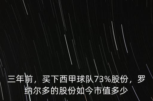 三年前，買下西甲球隊(duì)73%股份，羅納爾多的股份如今市值多少
