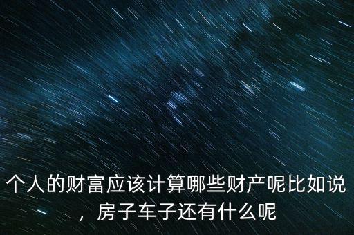 個(gè)人的財(cái)富應(yīng)該計(jì)算哪些財(cái)產(chǎn)呢比如說，房子車子還有什么呢