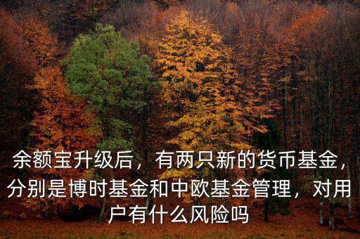 余額寶升級(jí)后，有兩只新的貨幣基金，分別是博時(shí)基金和中歐基金管理，對(duì)用戶有什么風(fēng)險(xiǎn)嗎