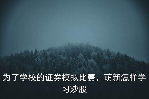 為了學(xué)校的證券模擬比賽，萌新怎樣學(xué)習(xí)炒股