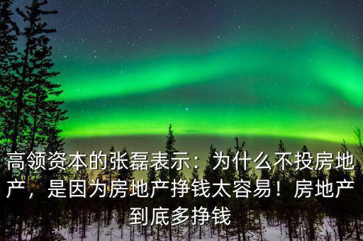 高領(lǐng)資本的張磊表示：為什么不投房地產(chǎn)，是因?yàn)榉康禺a(chǎn)掙錢太容易！房地產(chǎn)到底多掙錢