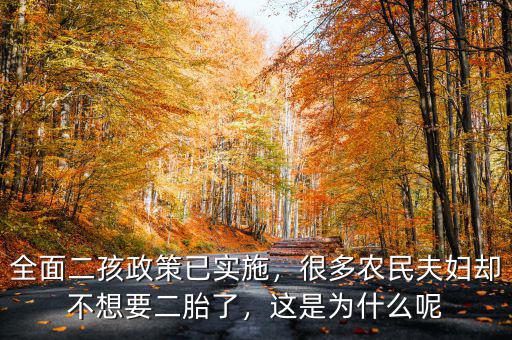 全面二孩政策已實施，很多農(nóng)民夫婦卻不想要二胎了，這是為什么呢
