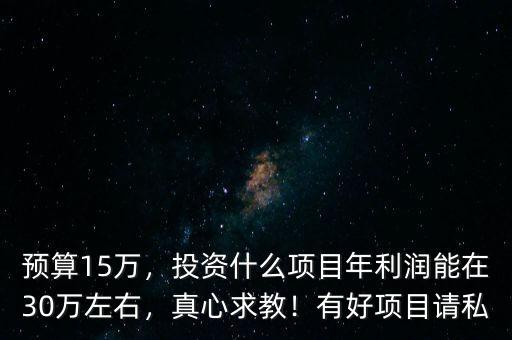 預(yù)算15萬(wàn)，投資什么項(xiàng)目年利潤(rùn)能在30萬(wàn)左右，真心求教！有好項(xiàng)目請(qǐng)私
