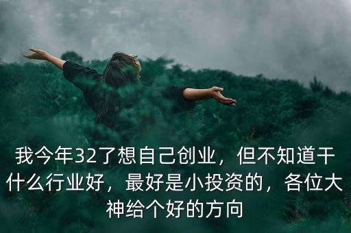 我今年32了想自己創(chuàng)業(yè)，但不知道干什么行業(yè)好，最好是小投資的，各位大神給個(gè)好的方向
