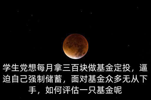 學(xué)生黨想每月拿三百塊做基金定投，逼迫自己強(qiáng)制儲蓄，面對基金眾多無從下手，如何評估一只基金呢