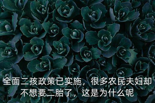 全面二孩政策已實施，很多農(nóng)民夫婦卻不想要二胎了，這是為什么呢