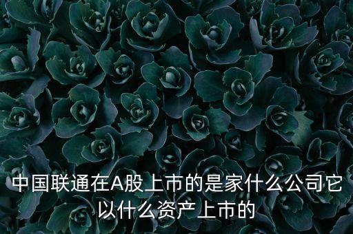 中國聯(lián)通在A股上市的是家什么公司它以什么資產上市的