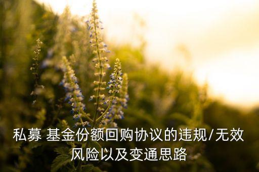 私募 基金份額回購協(xié)議的違規(guī)/無效風險以及變通思路