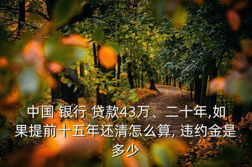 中國 銀行 貸款43萬、二十年,如果提前十五年還清怎么算, 違約金是多少