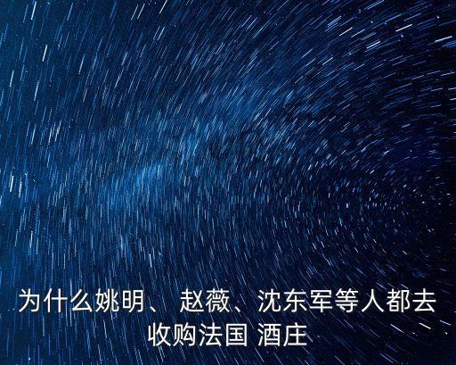 為什么姚明、 趙薇、沈東軍等人都去收購(gòu)法國(guó) 酒莊