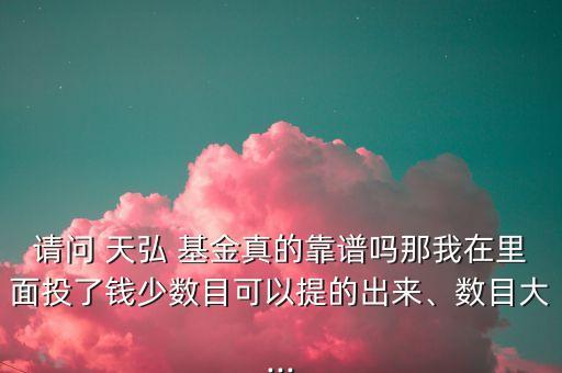 請問 天弘 基金真的靠譜嗎那我在里面投了錢少數(shù)目可以提的出來、數(shù)目大...