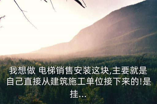 我想做 電梯銷(xiāo)售安裝這塊,主要就是自己直接從建筑施工單位接下來(lái)的!是掛...