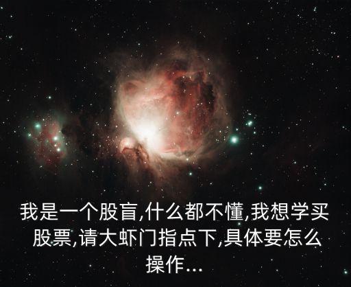 我是一個股盲,什么都不懂,我想學買 股票,請大蝦門指點下,具體要怎么操作...