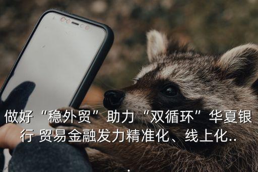 做好“穩(wěn)外貿(mào)”助力“雙循環(huán)”華夏銀行 貿(mào)易金融發(fā)力精準化、線上化...