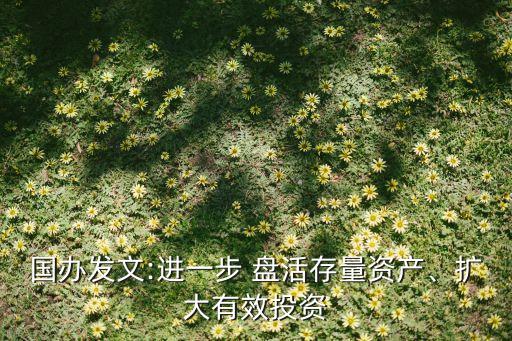 國辦發(fā)文:進(jìn)一步 盤活存量資產(chǎn)、擴大有效投資