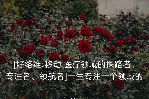 [好絡(luò)維:移動 醫(yī)療領(lǐng)域的探路者、專注者、領(lǐng)航者]一生專注一個領(lǐng)域的...