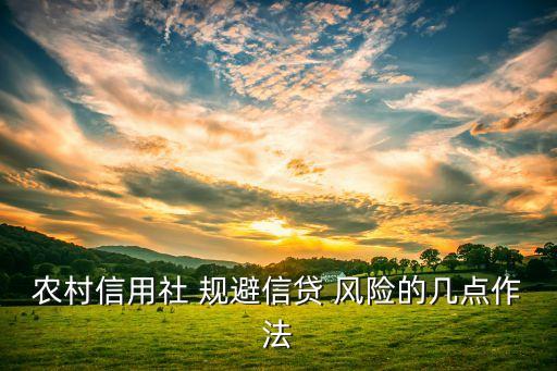 農(nóng)村信用社 規(guī)避信貸 風(fēng)險的幾點(diǎn)作法